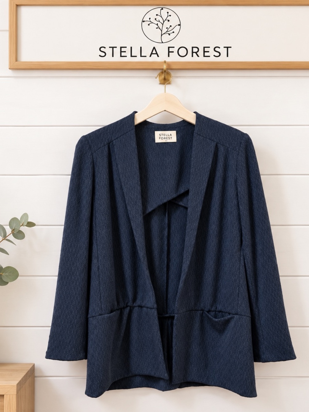 STELLA FOREST – Navy Textured Open Jacket (Size 40)